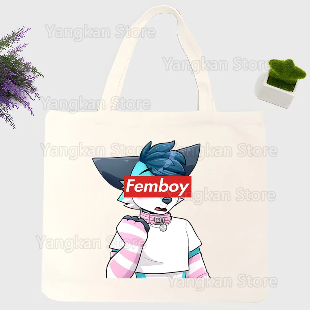 

Femboy Korean Fairycore Goth Shopper Bags for Women Resuable Tote Bag Harajuku Large Capacity Shopping Bag Anime Printing