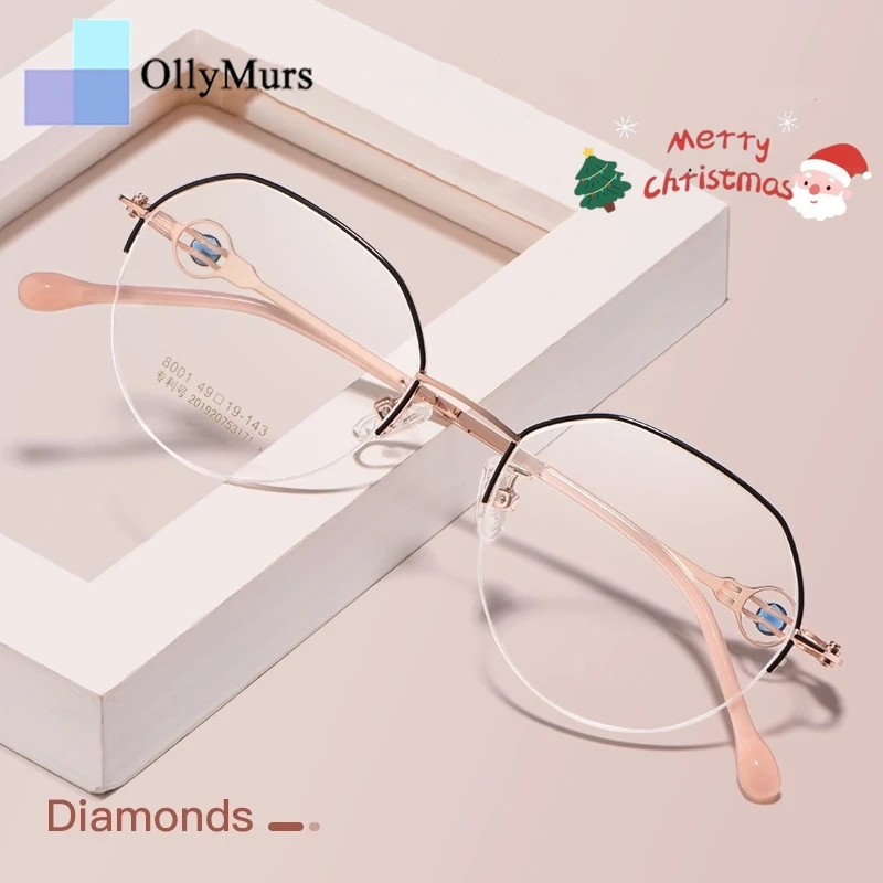 

OLLYMURS ультра легкая высококачественная оправа для очков из сплава модная женская полуоправа оптическая оправа для очков по рецепту 8001Z