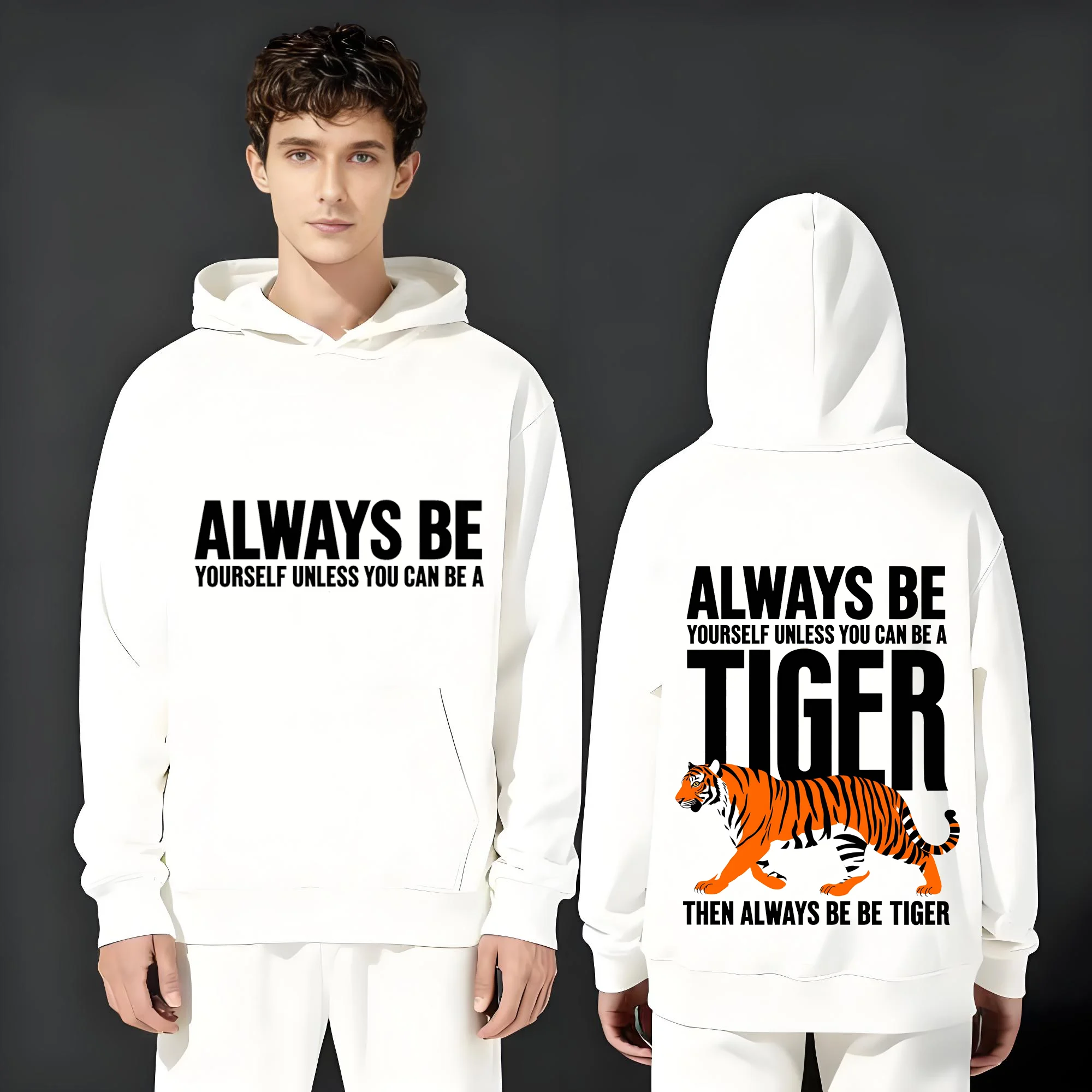 

The latest casual fashion 330g heavyweight hoodie for 2025 is suitable for both men and women featuring tiger and letter prints