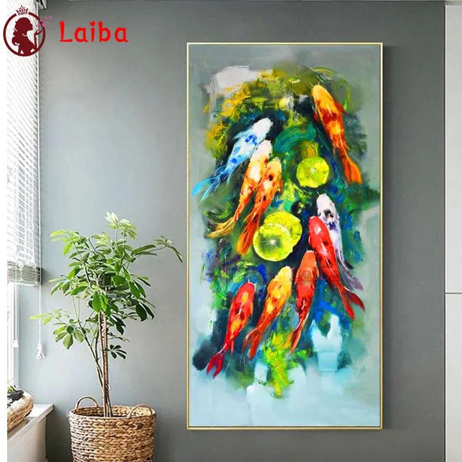 5D Diy Animal Diamond Painting Koi Fish lotus Full Drill abstract art Embroidery Mosaic Cross Stitch Kit Home Decor Accessories