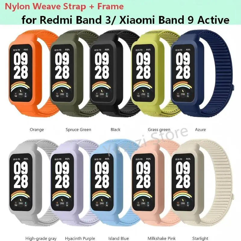 Nylon Weave Strap+PC Case for Redmi Band 3 Smartwatch Shell With Band Replancement for Xiaomi Band 9Active Accessories