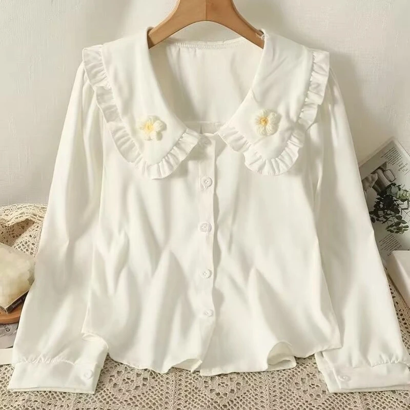 

Korean Sweet Solid Youth Blouse Spring Autumn New Long Sleeve Simplicity Preppy Style Shirt Tops Fashion Trend Women Clothing