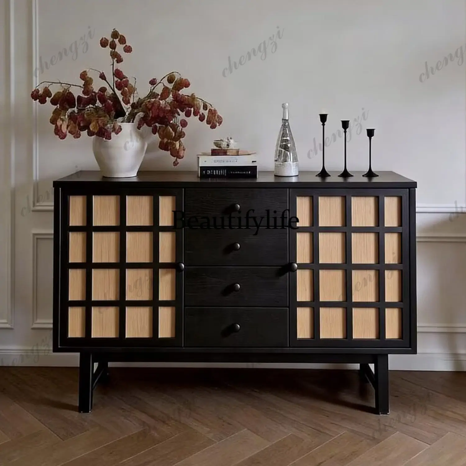 Solid wood dining side cabinet French retro porch drawer, household wall storage, locker
