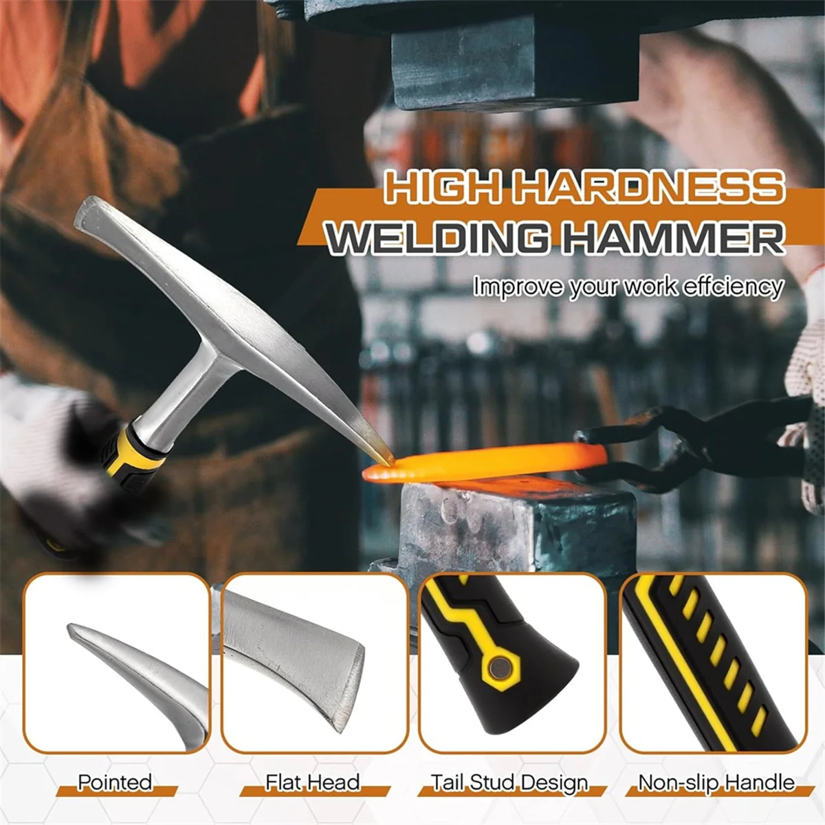 ABNJ Welding Chipping Hammer and Wire Brush, Heavy Duty Steel Slag Hammer with Wire Brush Slag Removal Tool for Welders