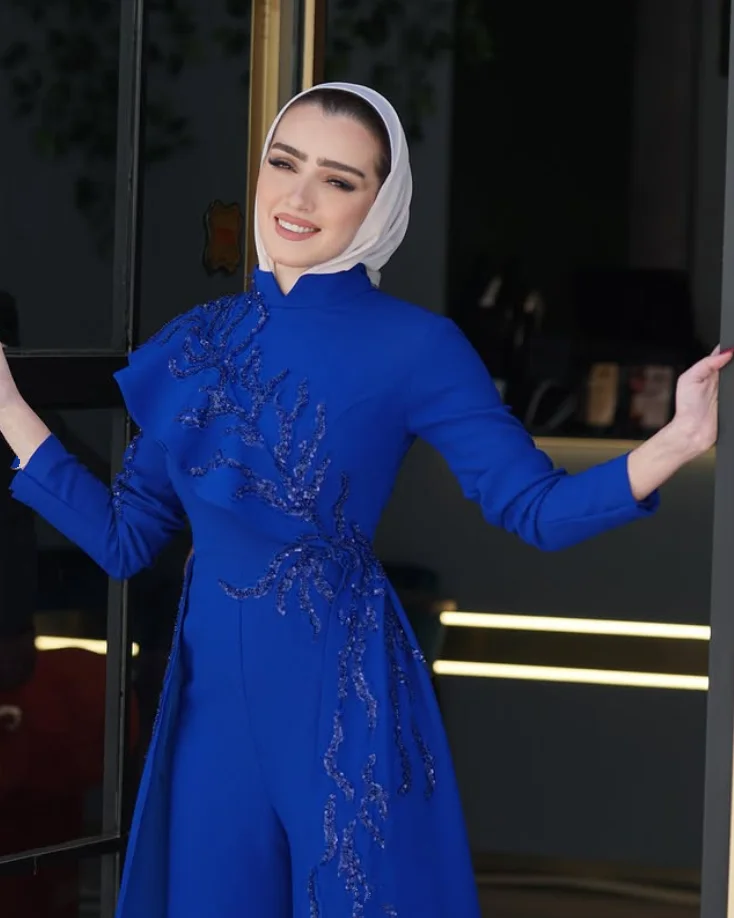 Королевский синий мусульманский кафтан, комбинезон, вечерние вечерние платья, верхняя юбка с длинными рукавами и аппликацией, индивидуальный трикотаж, брючный костюм для выпускного вечера на заказ