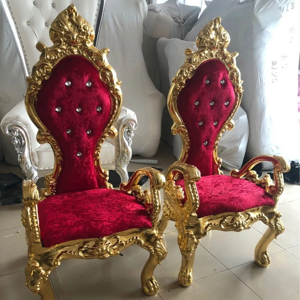Wholesale Royal Gold Classic Wooden Throne Chair Modern Cheap High-back King Christmas Decorations Queen Throne Chair view 3