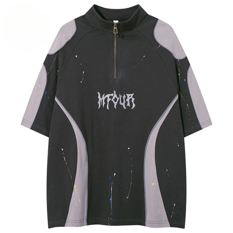 

Men Vintage T Shirt Patchwork Oversized Y2K T-shirts Streetwear Harajuku Hip Hop Tshirts Casual Loose Tee Tops