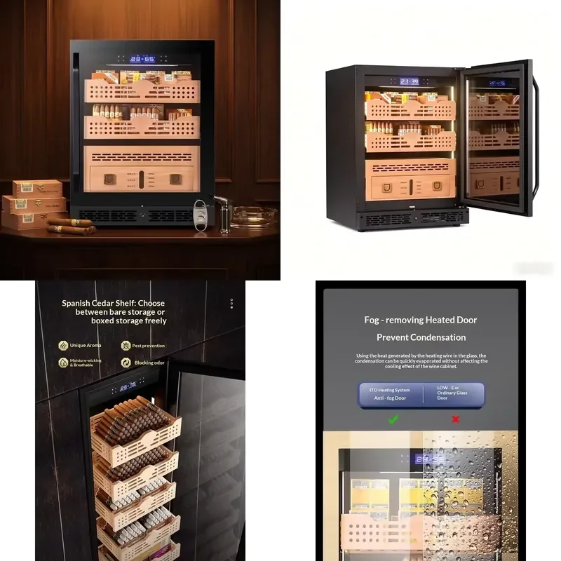 Electric Cigar Humidor Cabinet 140L French Style Wood Tempered Glass Constant Temperature Humidity Control For 300-500 Cigars