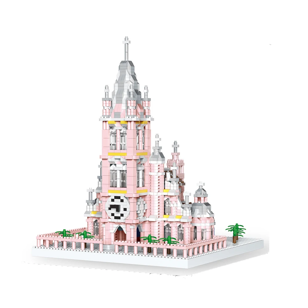 Heilige Hart Kerk Model Prinses Kasteel Kit Roze Micro Mini Bouwstenen Speelgoed-Creatieve Architectuur Cadeau & Decor