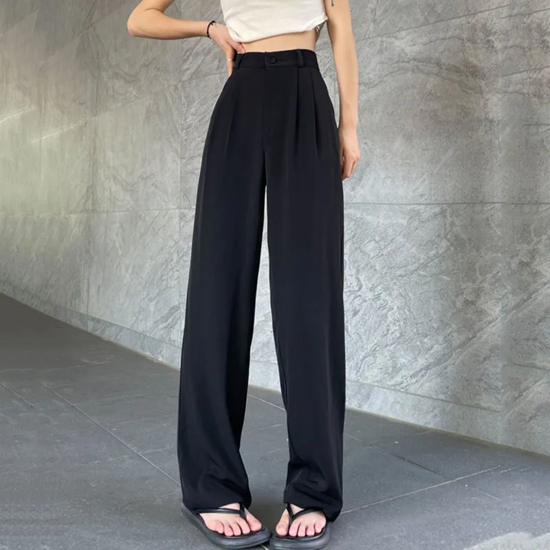 Casual Loose Black White Pants Woman Korean Style High Waisted Office Lady Suit Pants Summer All-Match Street Wide Leg Trousers