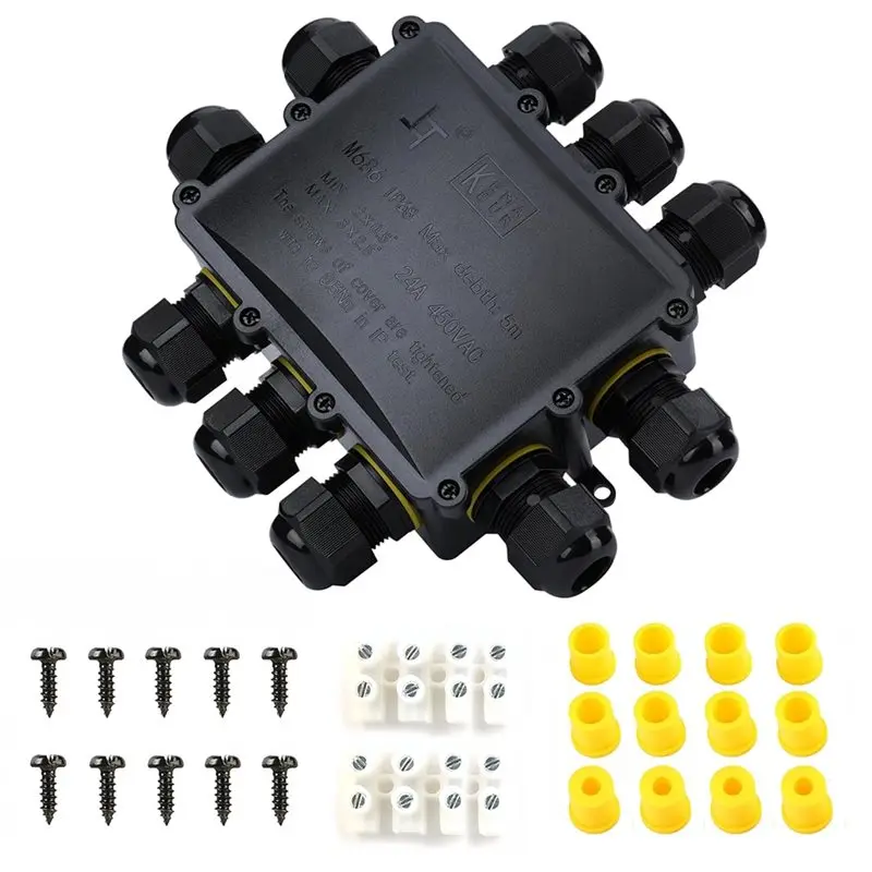 

ALIM-Extension Electrical Cable Protector, IP68 Waterproof Junction Box Outdoor 10 Way 10 Cable M25 Gland Wire Connector