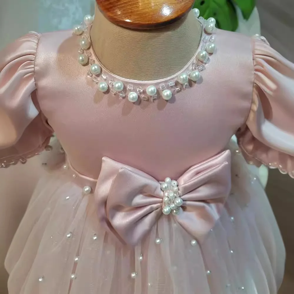 New Formal Luxury Girls' Bow Princess Dress Flower Girl Wedding Dress High end French Children's Puffy Dress Elegant Party Dress