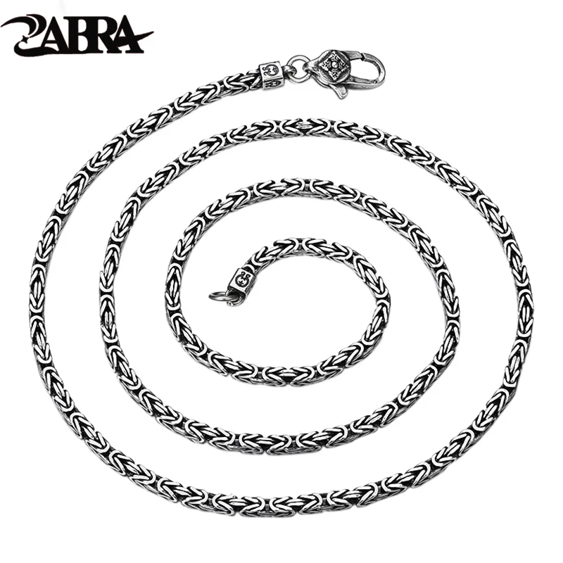 ZABRA 925 Sterling Silver Trendy Men's Necklace with Peace Pattern, Retro Personalized Single Chain, Unique Design Sense