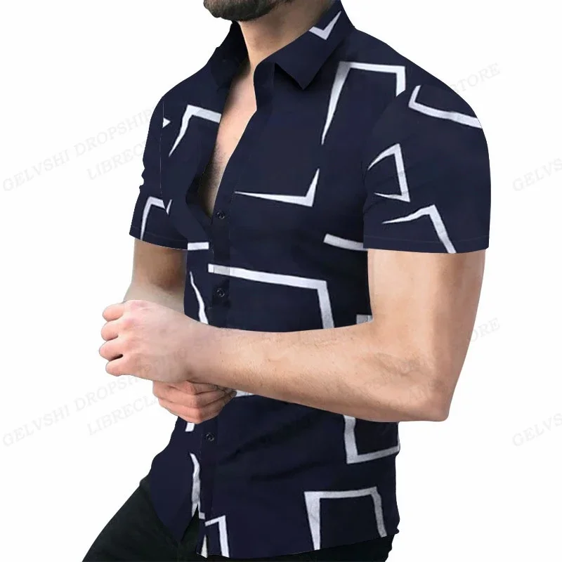 Geometrische 3D-Druck Strand hemden Kurzarm Hawaii Hemden Herren Blusen Grafik Shirt Kuba Camisa Herren bekleidung