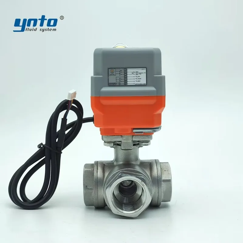 صمام كروي كهربائي صغير الحجم SS ثلاثي الاتجاهات مع خيط داخلي لمعالجة المياه والمياه الصناعية على شكل حرف L