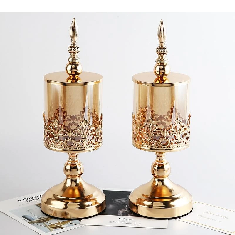 Golden Crystal Storage Jars Glass Tea Canister Candy Pots Flower Pattern Gold Plated Jewelry Box Dressing Table Cosmetic Jar