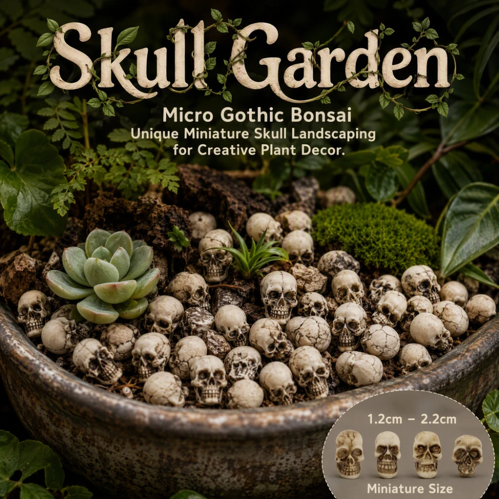80pcs Halloween Decor Multi‑Style Skull Ornament Set, Aquascaping Supplies, Flower Pot, Terrarium Outdoor Gothic Garden Decor