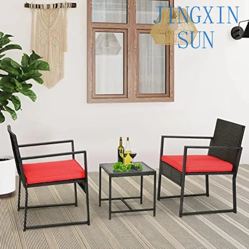 High quality Patio Furniture Sets 3 Piece Outdoor Bistro Set Wicker Patio Chairs Rattan Outdoor   for Backyard Porch Poolside