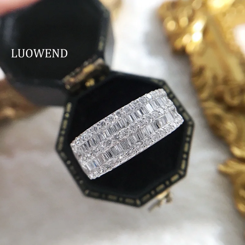 LUOWEND 100% 18K White Gold Rings Luxury Fashion Design 1.0carat Real Natural Diamond Cocktail Ring for Women Fine Jewelry