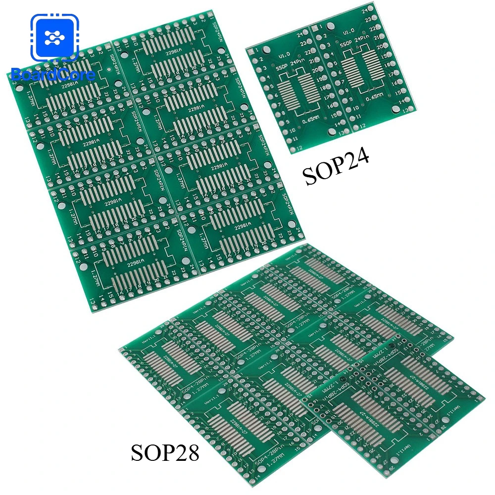 10PCS SMD To DIP Adapter PCB Adapter Board, SOP8/14/16/20/24/28 FR-4 Universal IC Test Board for Prototyping & Repair