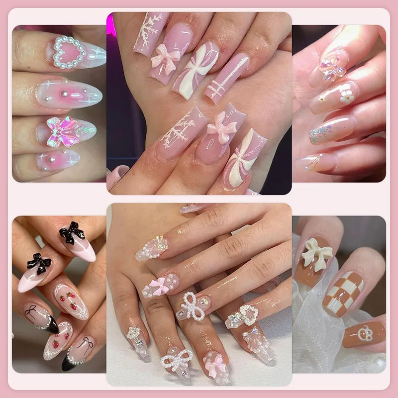 500 Stück Weiße Nagelcharms Perlen Gemischter Stil Herz Schleife Stern Perlen Sortierte Strass-Steine Perlen für Nägel Basteln Kunst Dekoration – Detail 16