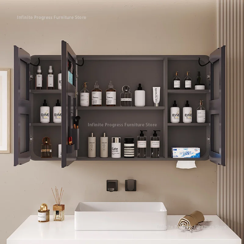 Arc-shaped Smart Bathroom Mirror Cabinet, Wall-mounted Bathroom Mirror Cabinet with Lighting, Smart Bathroom Mirror Cabinet