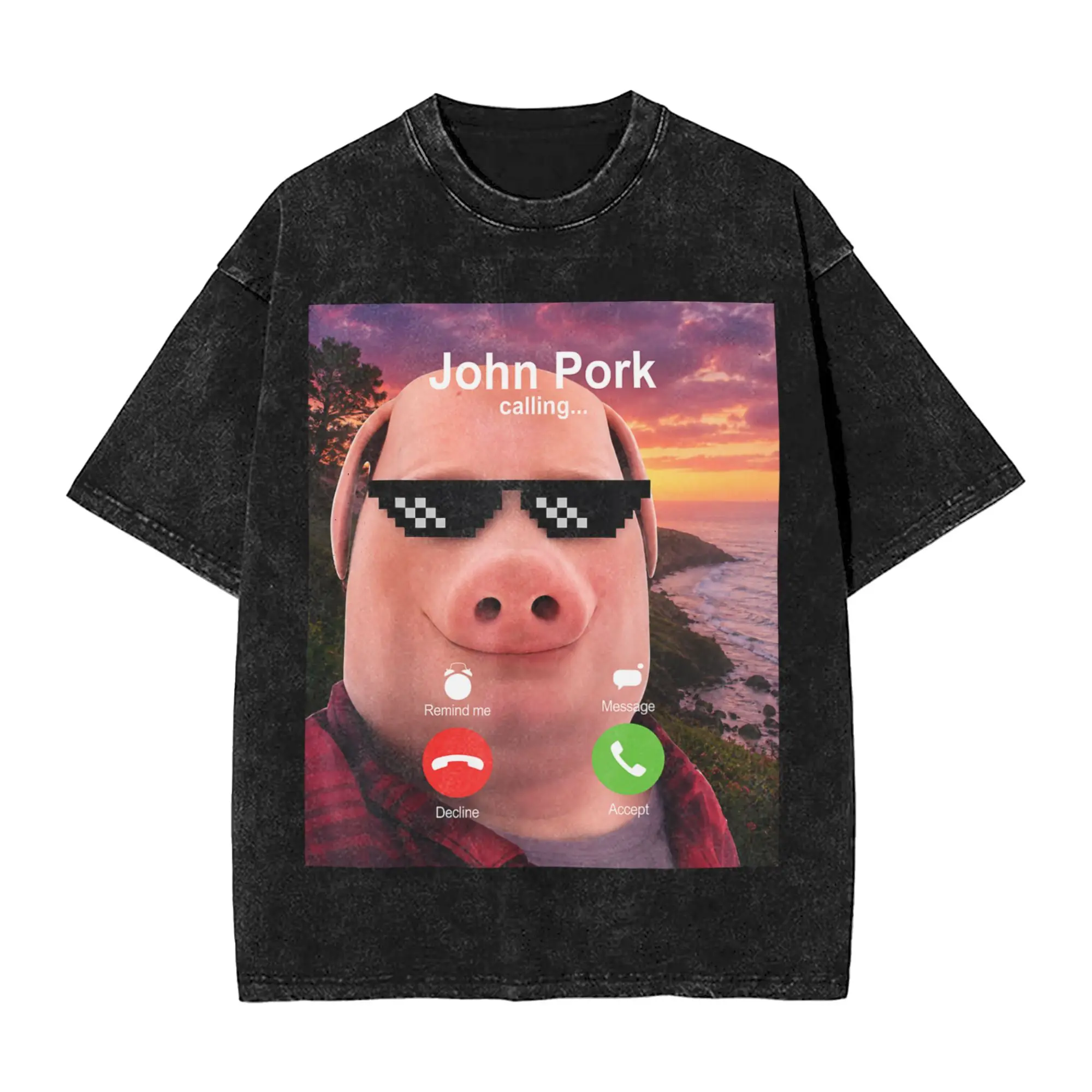 John Pork Calling Decline Accept Incoming Call John Pork T-Shirt Men Streetwear Casual T-Shirts Summer O Neck Hip Hop Tee Shirt