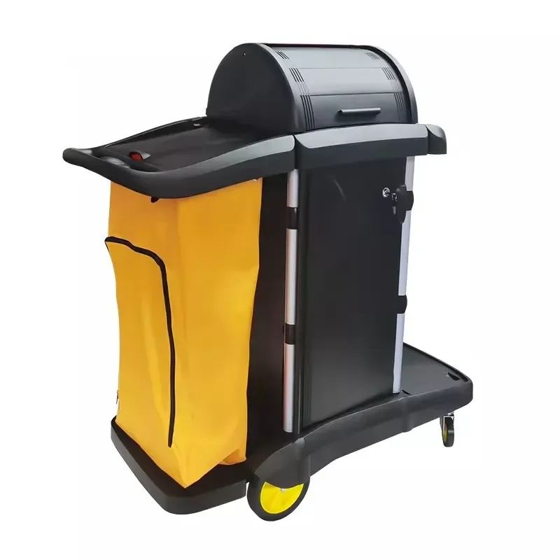 Hotel Room Cleaning Trolley Linen Garbage Truck Storage Cart for Housekeeping Service Utility Waste Collection Bin Mover