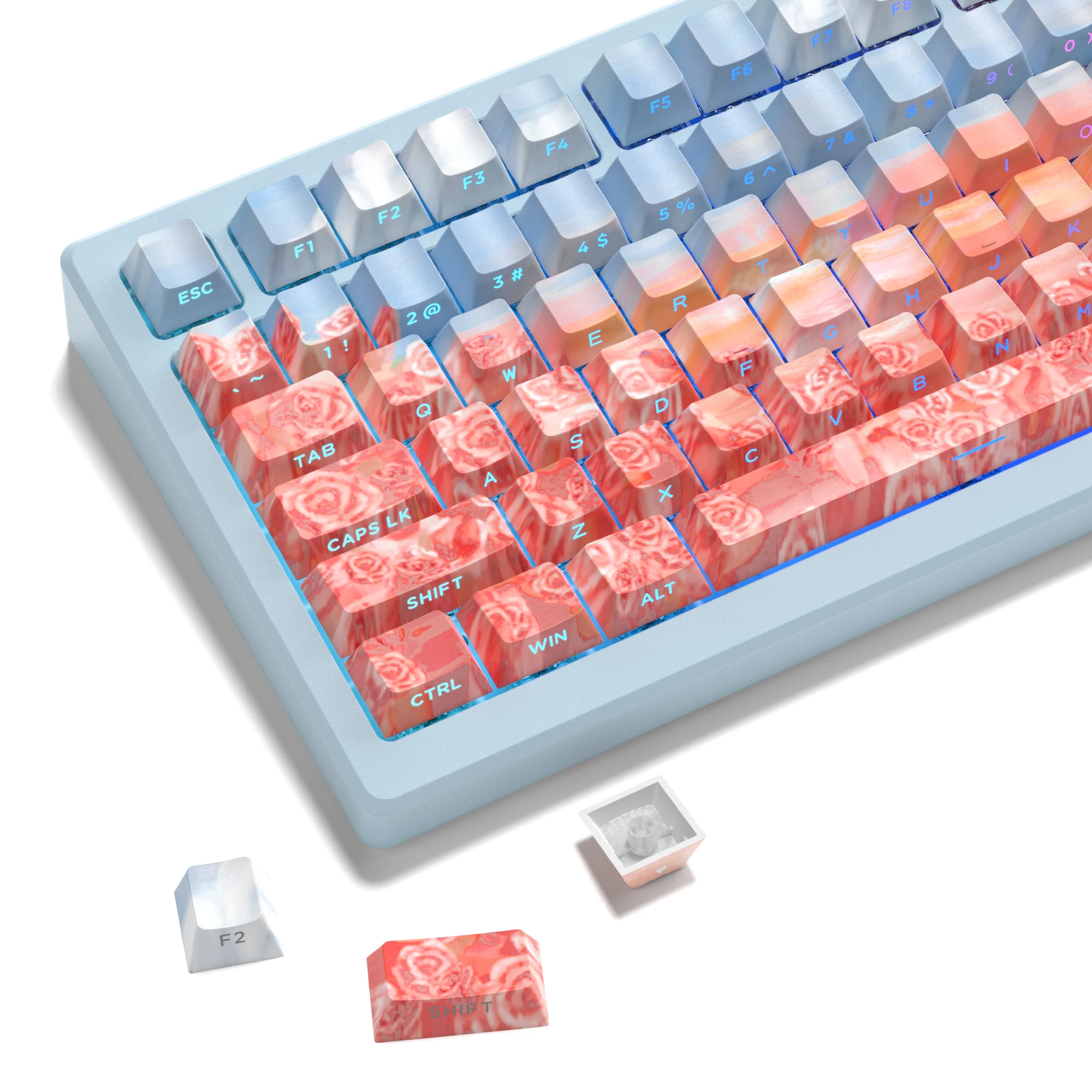 130+ Keys Sunset Rose Side Shine Through PBT Keycap Cherry Profile Dye-Sub Key caps For Cherry MX Gamer Mechanical Keyboard