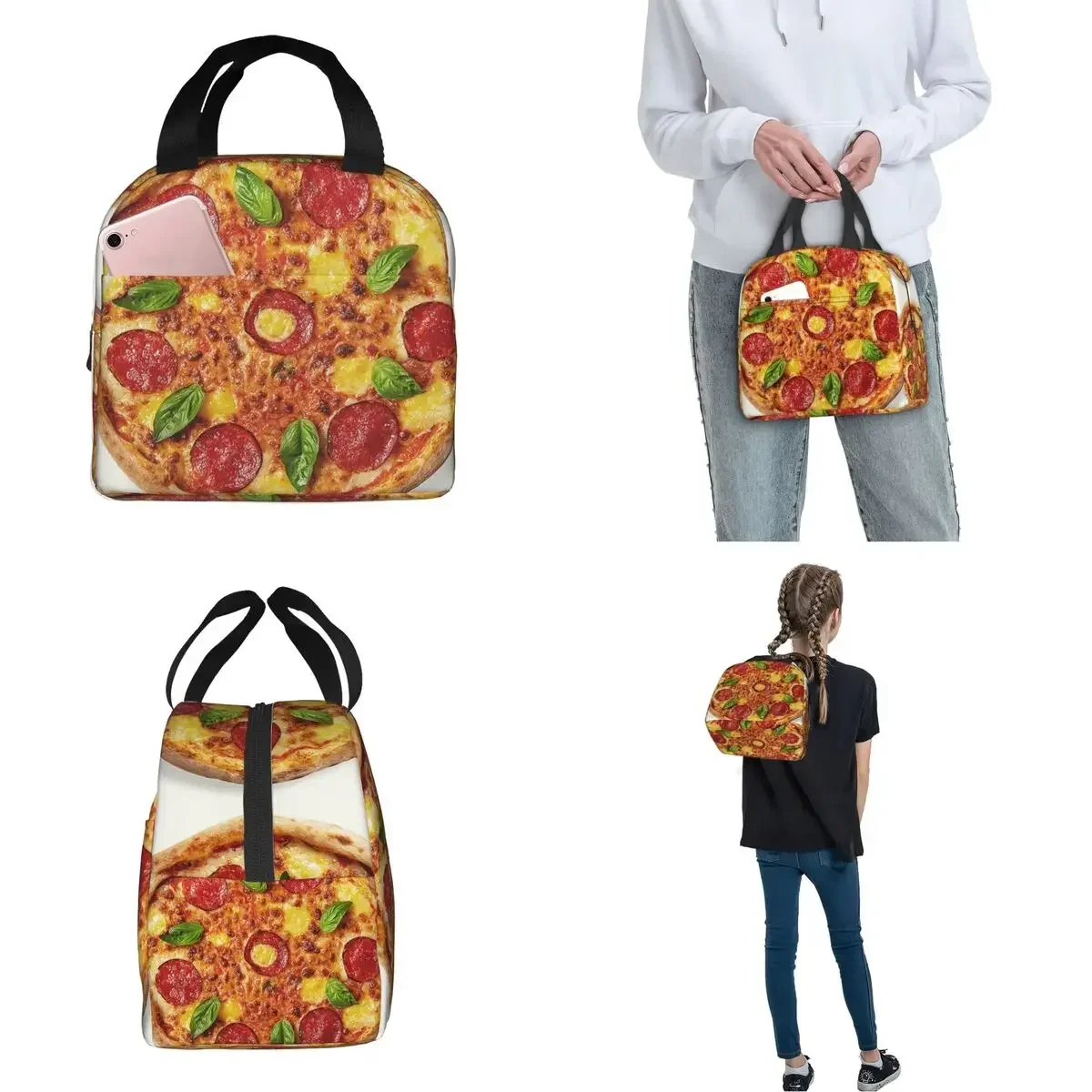 Sac isotherme à motif de pizza italienne, sacs à lunch, récipient thermique, tortilla, fourre-tout alimentaire, boîte à lunch, sacs à main alimentaires, extérieur