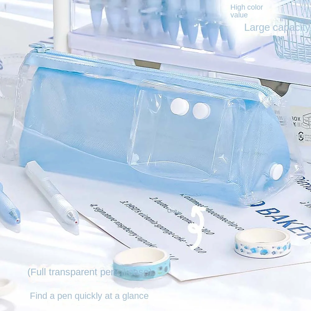 Makeup Pouch PVC Mesh Pencil Case Cosmetic Bag Transparent Stationery Storage Bag Waterproof Clear Transparent Zipper Pouch