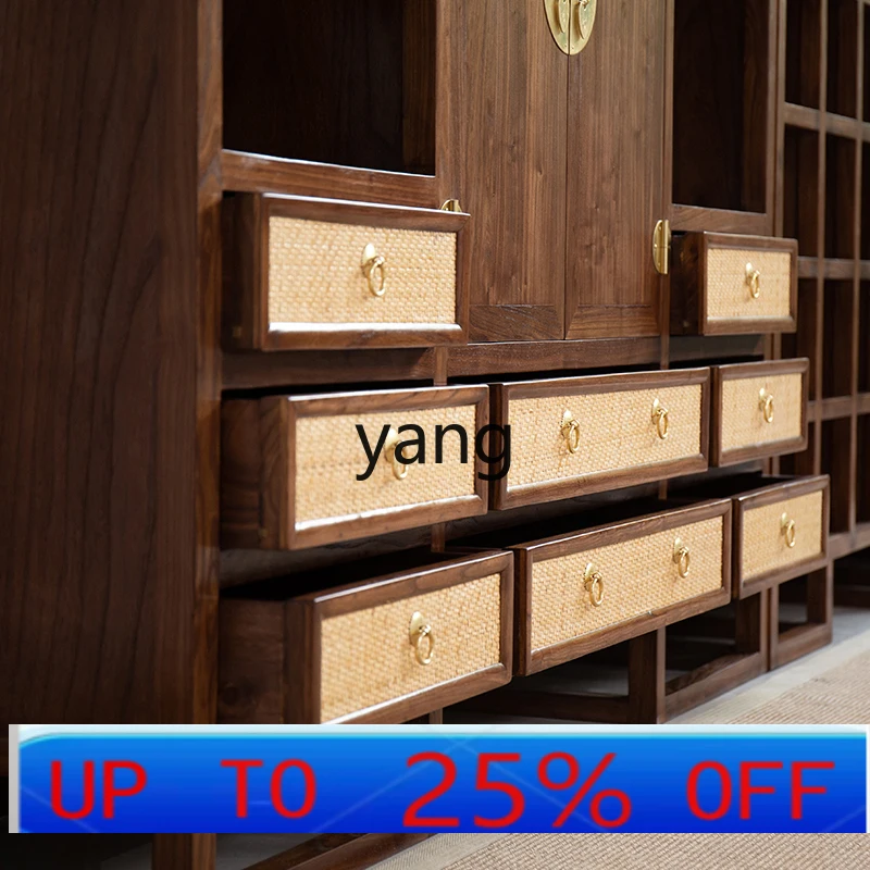 

XC black walnut solid wood new Chinese bookshelf bookcase entrance rack combined display rack