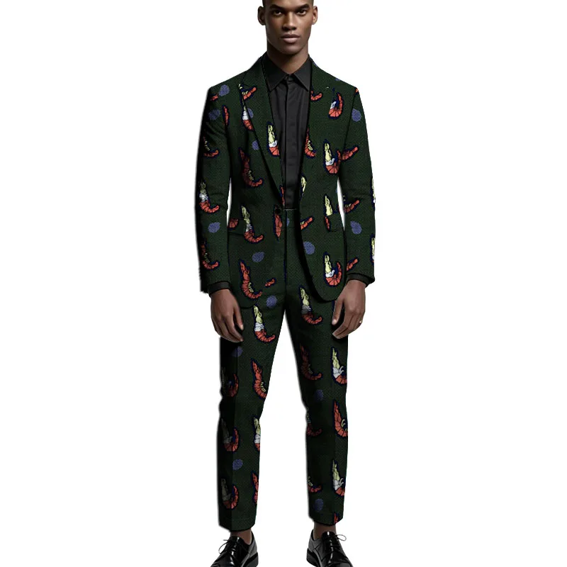 Traditional Men's Suit Set African Print Couture Blazers With Trousers Male Lapel Jacket And Pant Customized