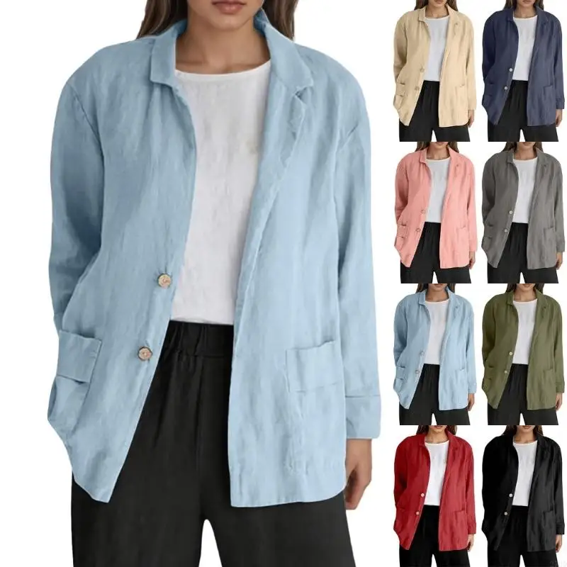 

Casual Cotton Linen Women Lightweight Long Sleeve Button Down Shirt Fall Shackets for Women