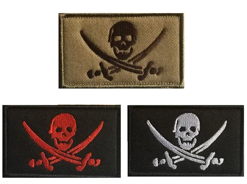 Viking Pirates Flag Embroidery Hook Loop Patch Jolly Roger Morale Emblem Blackjack Sign Skull with Cross Blades Tactical Badge