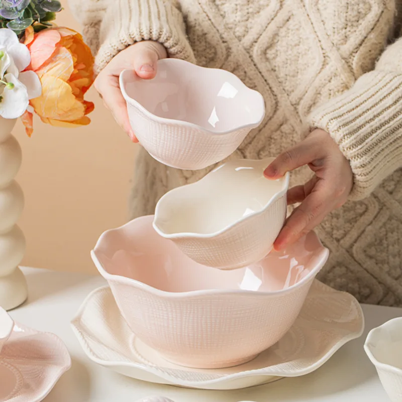 Elegant Cream Style Ceramic Bowl Plate Dish Set High Value Tableware for Home Use
