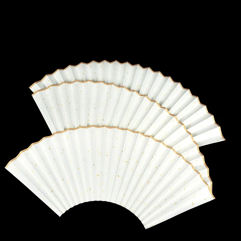 Blank Gold Fleck Handmade Xuan Paper Folding Fan Surface 7-10 cun 15-18 Ribs Paper DIY Painting and Calligraphy Creation