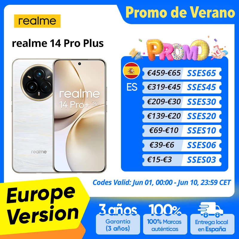 Versión Global realme 14 Pro Plus 5G Smartphone Sony 3X Periscopio OIS Cámara Snapdragon7s Gen 3 80W SUPERVOOC Carga IP69