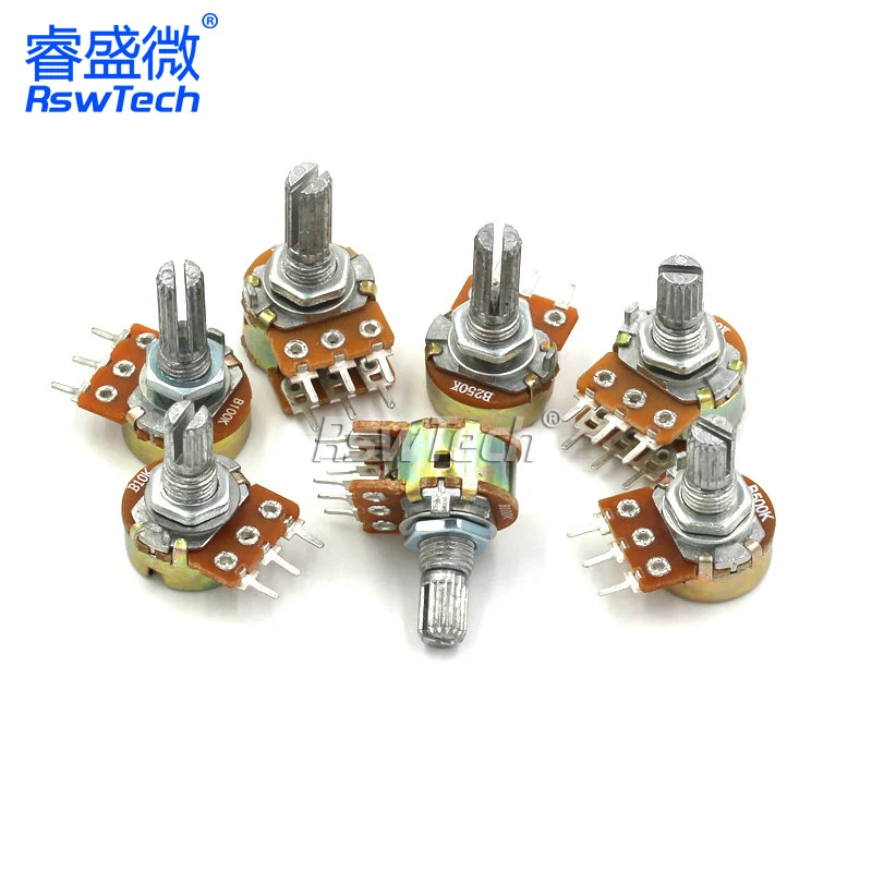 

5PCS RV12MM Curved Foot Straight Foot Switch Radio Amplifier Volume Potentiometer 10K 50K With Turntable