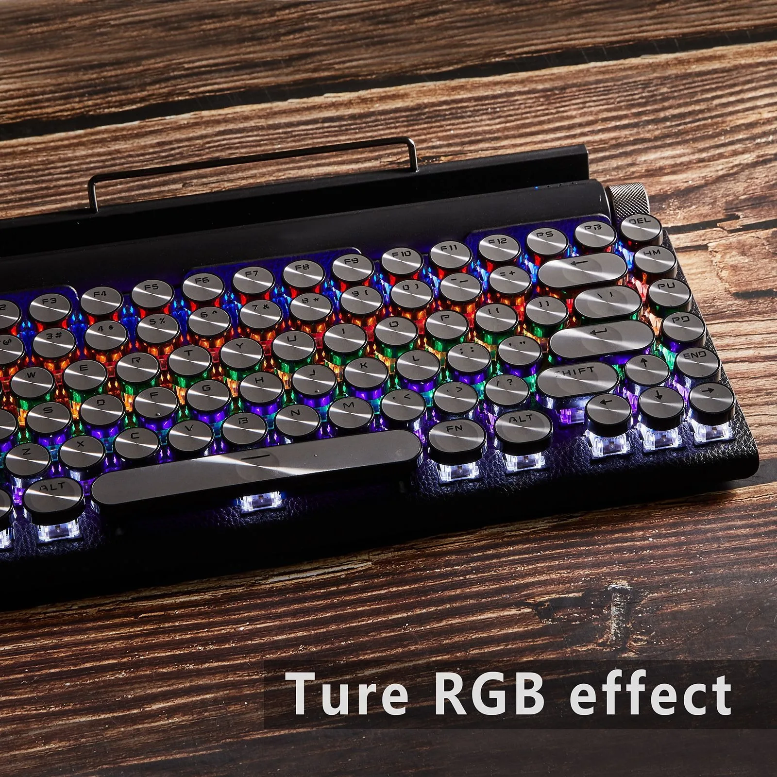 Retro Typewriter Style Bluetooth Mechanical Keyboard With Knobs,Leather Grain Case,Dual Mode,83 Keys 80% Layout,RGB,Punk Keycaps