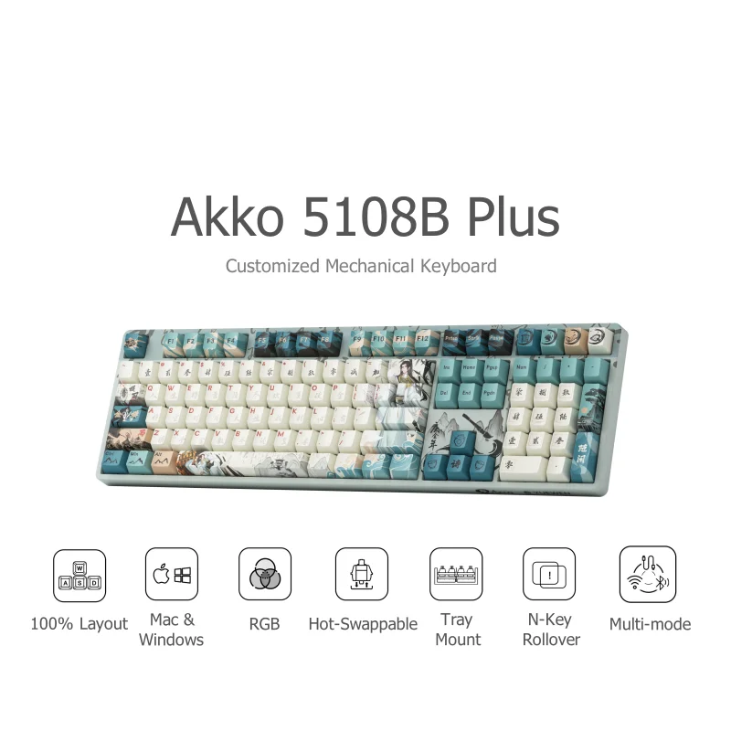 

Akko 5108B Plus Механическая клавиатура Joy of Life RGB Cherry Profile 108 клавиш Полноразмерная RGB с возможностью горячей замены Проводная/2,4G/Bluetooth Беспроводная связь
