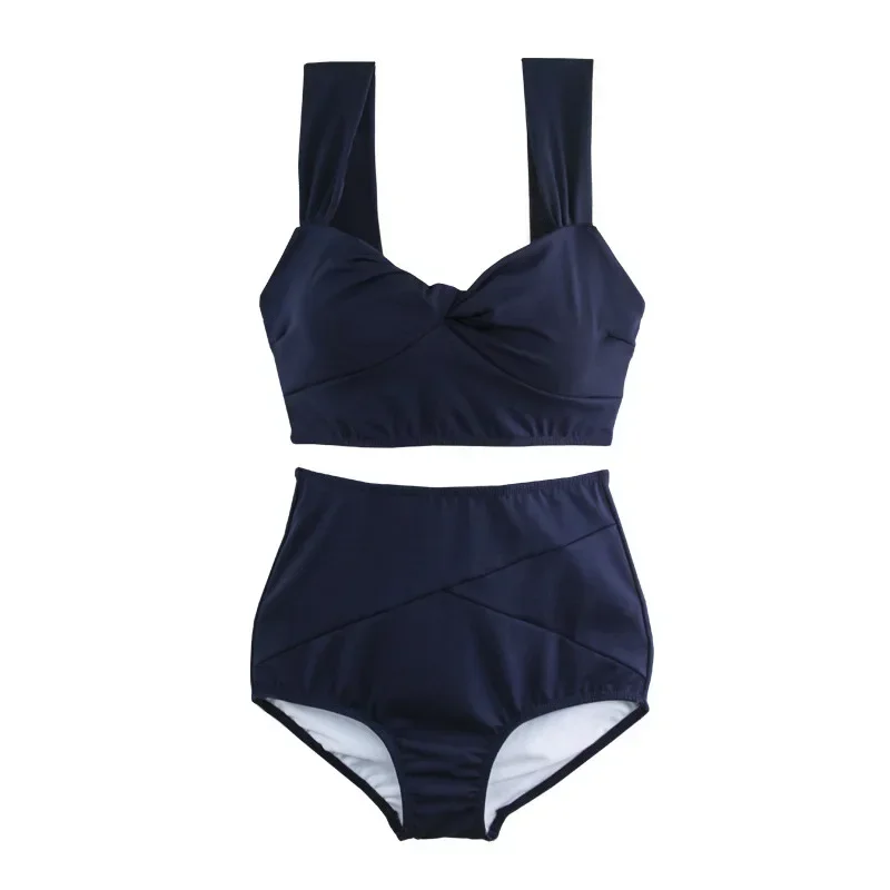Bikini Set Women Summer Swimwear 2pcs Spaghetti Strap Pleated Sexy Backless Korean Style Ins Ladies Beachwear Chic High Waist