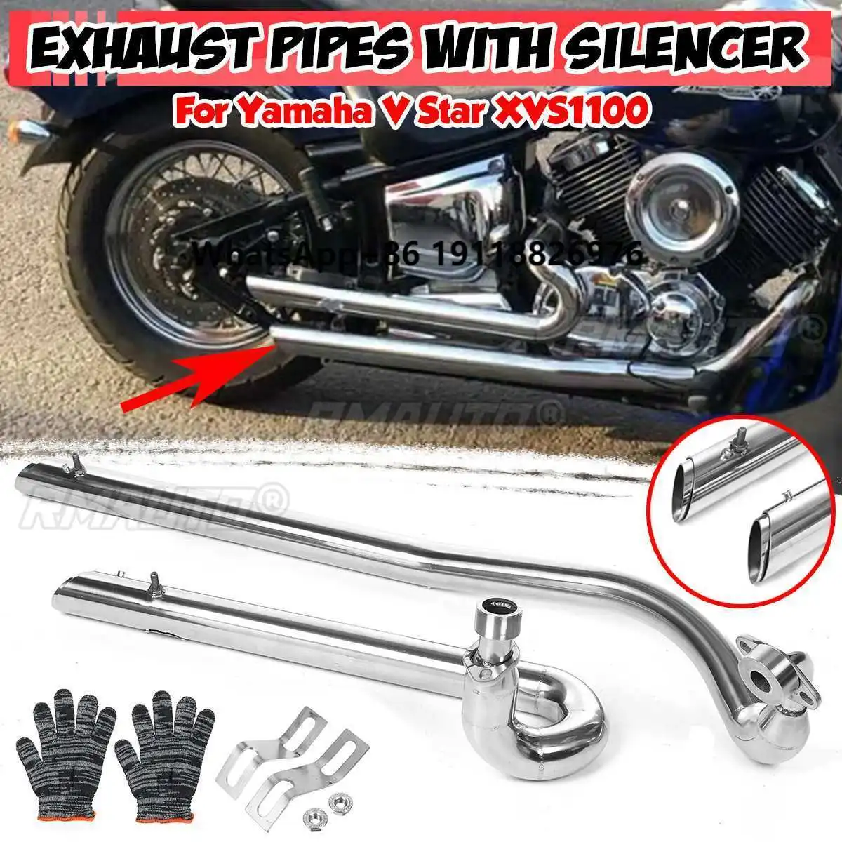 

Motorcycles Exhaust Pipe with Removable Silence Full Muffler Exhaust System Pipe for V Star XVS1100 1999-2009 Dragstar