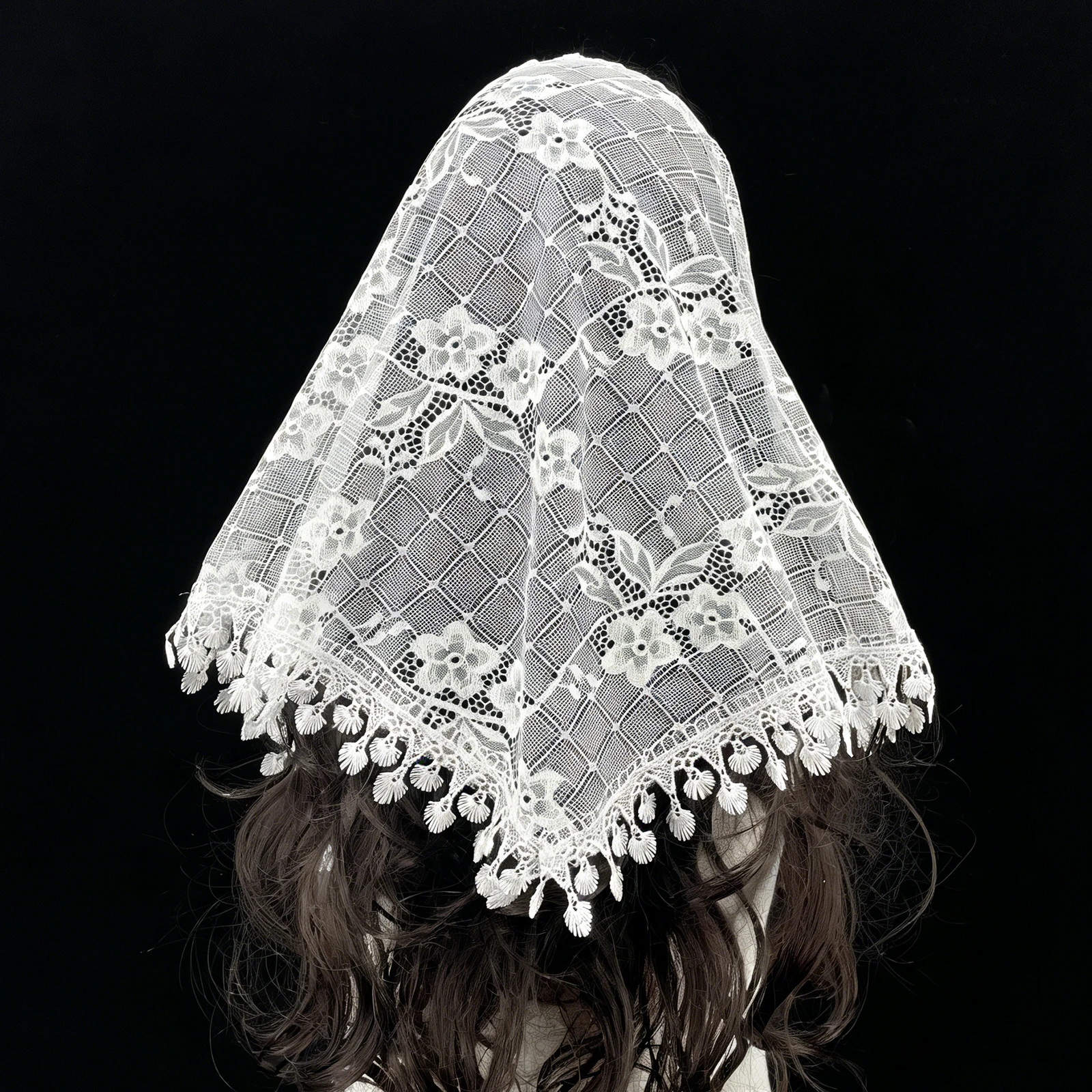 

Шарф-платок с вышивкой цветочными узорами и кисточками, гладкая прозрачная сетка, для свадебных торжеств, вуаль, молитвенное покрывало для головы