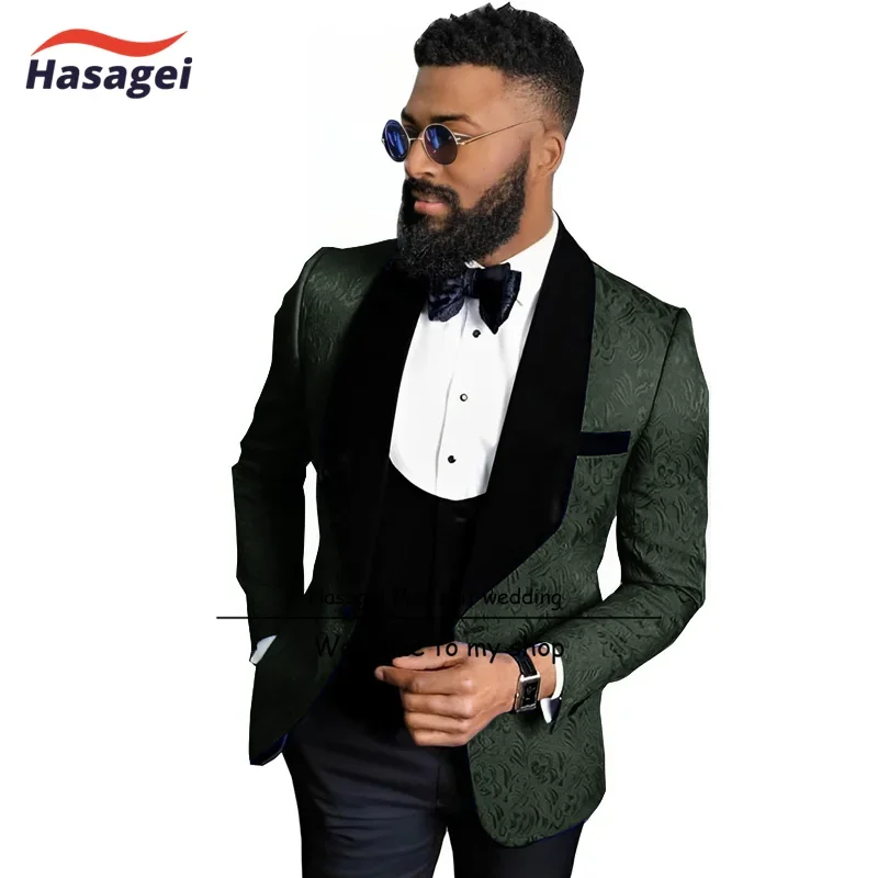 Fashion Paisley Slim Fit Mens Suits Shawl Lapel Wedding Party Suits Groom Tuxedos 3 Pieces Groomsmen