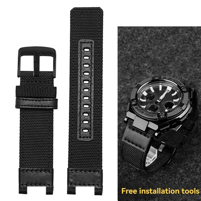 

For Casio GST-B100 GST-210 gst210B/S100D/330/W300/400G/410 Notch Canvas Nylon Watch Strap Men Waterproof Watchband with Tools