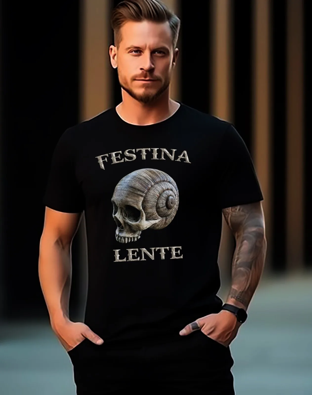 عبارة اللاتينية فيستينا لينتي تي شيرت الإمبراطور روما القديم قائلا شعار تثبيت ببطء