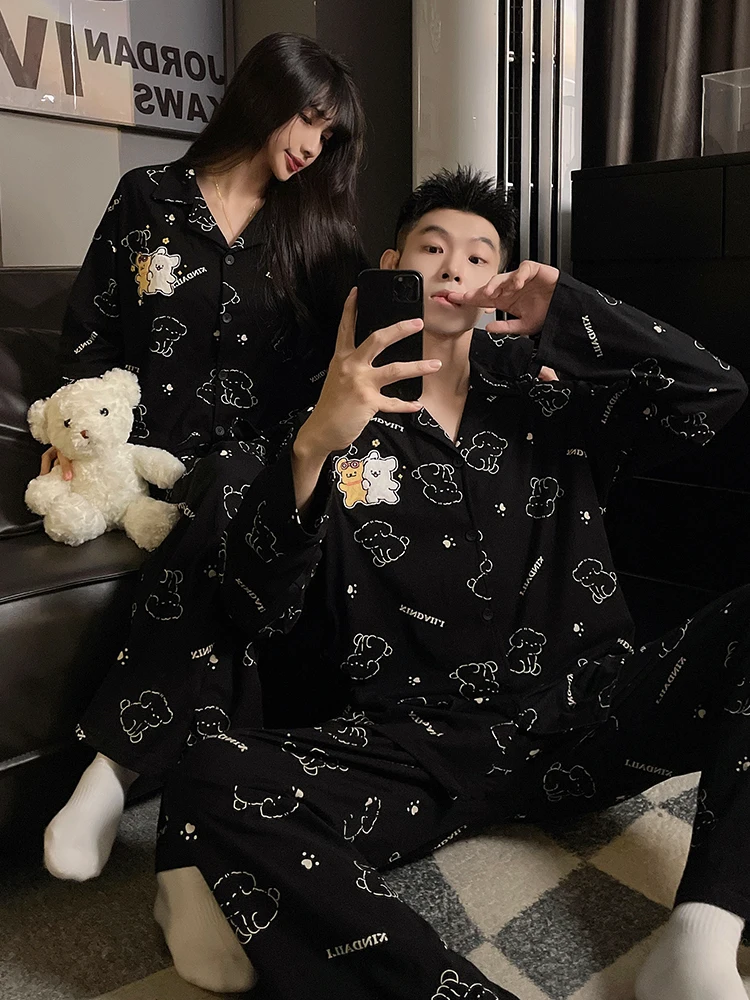 

DAIMELU sleepwear puppy couple pajamas women's pure cotton long-sleeved trousers spring and autumn set new men's loungewear suit