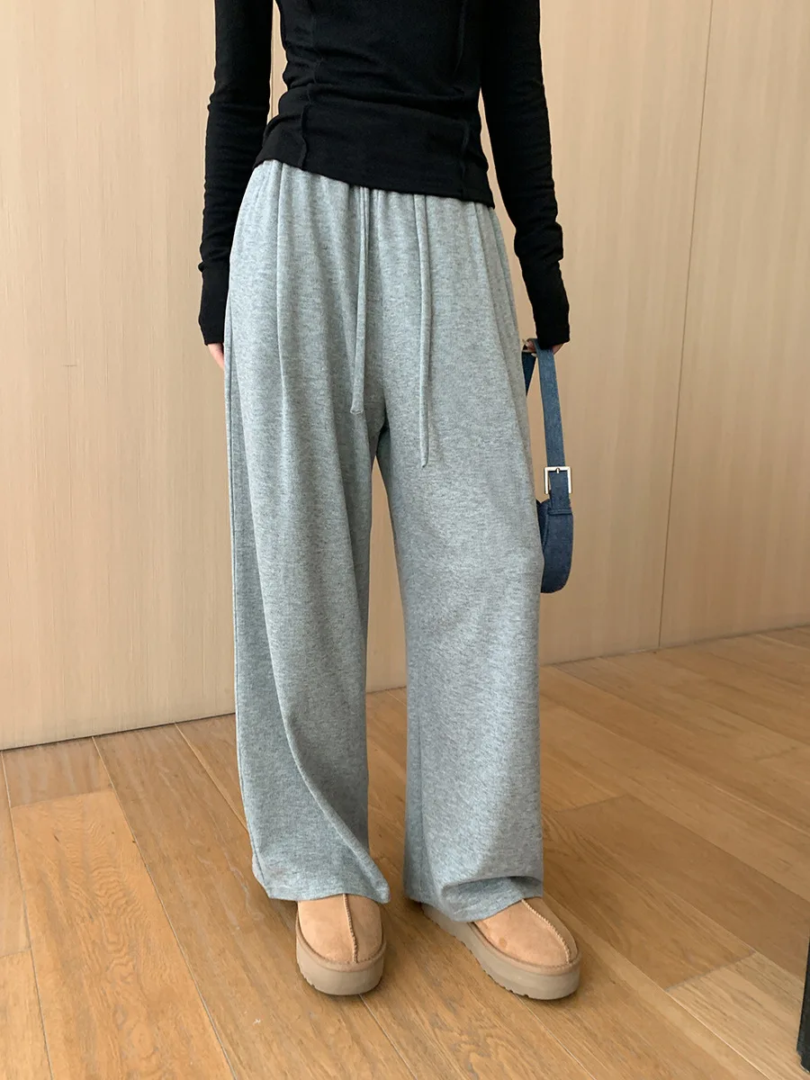 Thick Hanging Elastic Waist Grey Jogger Trousers Casual Pants 2024 Autumn Sweatpant