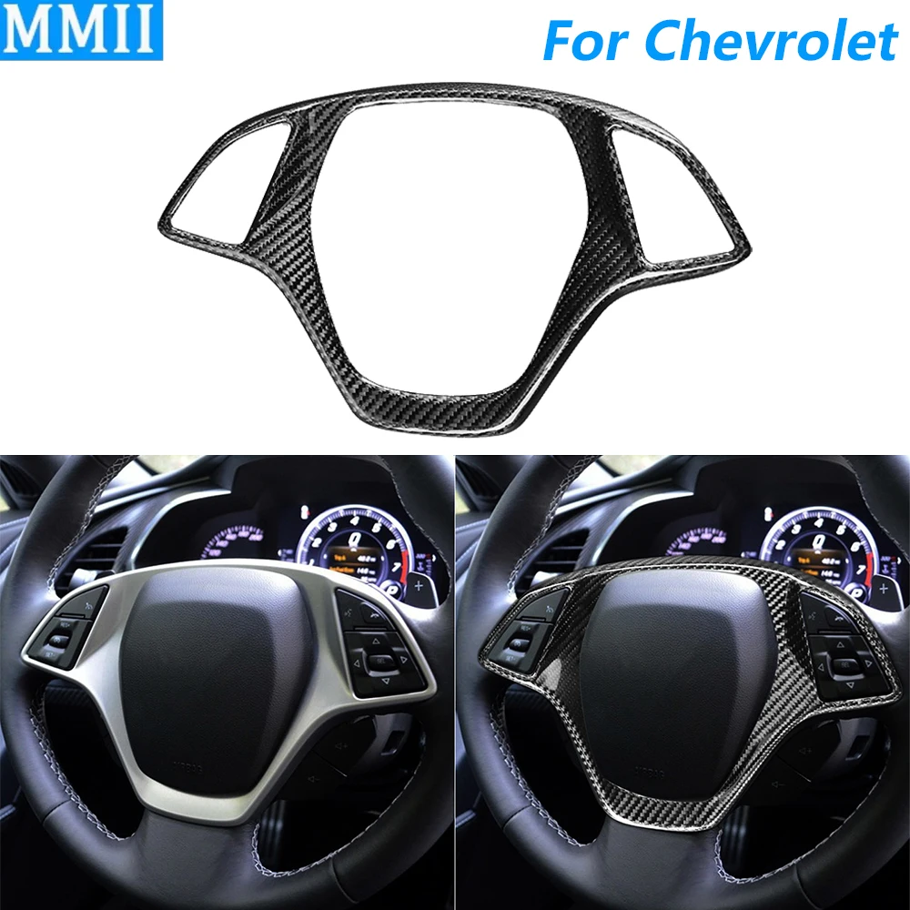 

For Chevrolet Corvette C7 ZR1 Z06 2014-2019 Real Dry Carbon Fiber Steering Wheel Button Panel Cover Car Accessories Modification